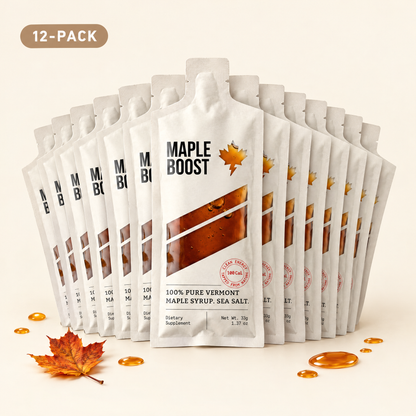 Maple Boost 12-pack: twelve single-serve pouches of Vermont maple syrup and sea salt